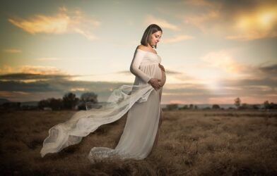 A beautufulpregnant woman in floral dress