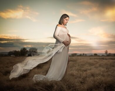 A beautufulpregnant woman in floral dress