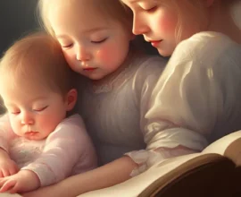 A mother telling her kids family night stories