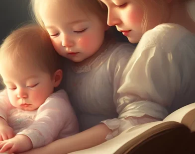 A mother telling her kids family night stories