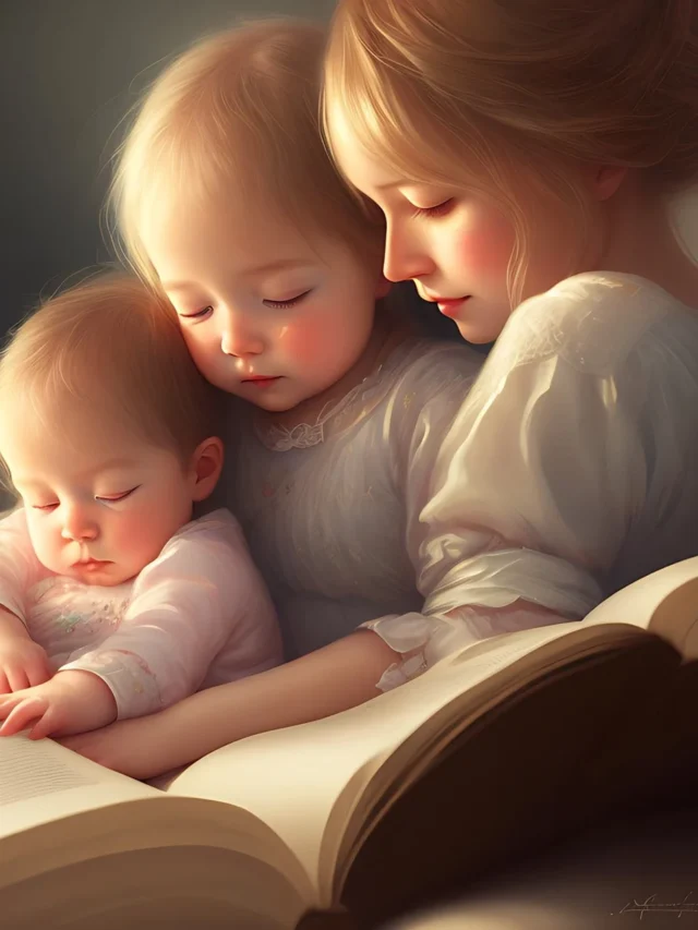 A mother telling her kids family night stories