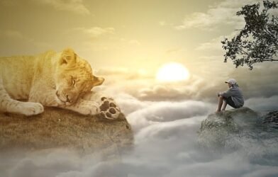 A person sitting on river side having peace of mind